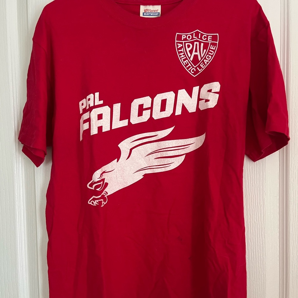 Police Athletic League PAL Falcons #15 men’s Medium red Tshirt